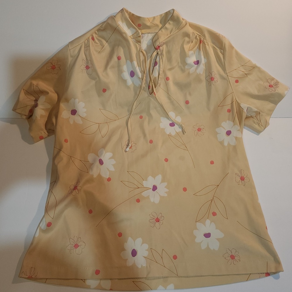 Just Oscar Womens Vintage Blouse Single Stitch Floral Cottagecore L With Tie